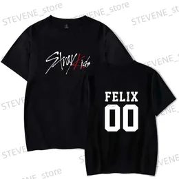 Erkek Tişörtleri trend Kpop Sokak Çocuk Tişört Skz Erkek Kadın Pamuk T-Shirt Straykids Seungmin Felix Hyunjin Jeongin Minho Kısa Slve T Shirt T240325