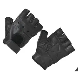 Sports Gloves New Fashion Men039S Leather Half Finger Fingerless Stage Driving Solid Black Gloves3862185 Drop Delivery Outdoors Athlet Otnmt