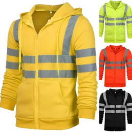 Homens Stripe Patchwork Jaqueta com Capuz Ski Hoodies Visibilidade Reflexiva Workwear Casaco Color Block Work Wear k5oM #