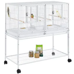 Nests Stackable Wide Divided Metal Bird Breeder Cage with Rolling Stand, White