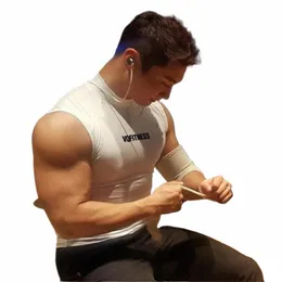 men's Fitn Series Vest Summer Elastic Tight Training Top Sports Sleevel T-shirt D3XM#