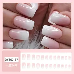 False Nails Long Square French Pink Gradient Press On Full Cover Detachable Nail Tips Women Girls