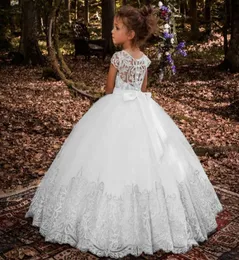 Lovey kutsal dantel prenses çiçek kız elbise balo elbisesi kızlar için ilk cemaat elbiseleri kolsuz tül toddler yarışmaya elbiseler2347280