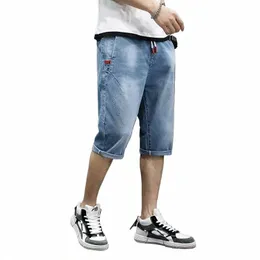 Big Size Men's Denim Shorts LG Breeches Bermuda Plus Size Mane Jeans Shorts 2024 Sommar 3/4 byxor Capri Male 10xl 6xl 7xl Blue I7VJ#