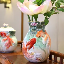Vasen, Keramik, handgefertigt, Goldfisch-Vase, Dekoration, Heimbüro, Festlandchina