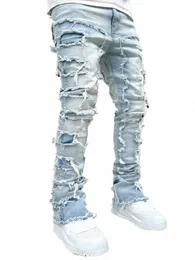 High Street Stretch Patch Jeans per uomo Abbigliamento uomo Fi Mid Vita Patchwork Hip-hop Creativo Nuovi jeans Lg Pantaloni maschili u3Fs #