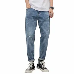 men's Y2k Hole Straight Style Baggy Jeans Casual Wide Leg Harlan Cargo Pants Youth Streetwear Denim Trousers Y2K k3Ac#