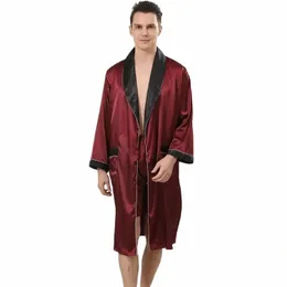 Röd färg mäns siden nattklänning shorts tvådelar kostym för våren och sommaren LG-ärmad nattklänning plus size-set för män w1xp#