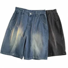 2024 Summer Shorts Men Denim Spodnie rozciągnij czarny niebieski design dżinsy męskie szczupły proste męskie dżinsy hombre a227 Z652#