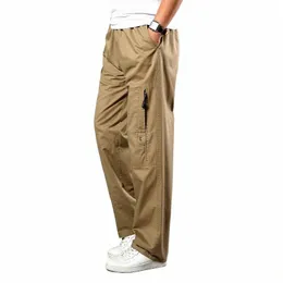 Pantaloni kaki da uomo estivi Large Size Straight Fit Grandi taglie 5XL Tasche laterali Gamba larga Cott Pantaloni cargo neri Pantaloni da lavoro Uomo u5Mf #