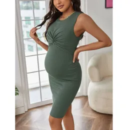 Vestidos 2023 verão premama vestido verde casual sólido sem mangas tanque sundress para mulheres grávidas roupas maternidade sexy vestidos torcidos