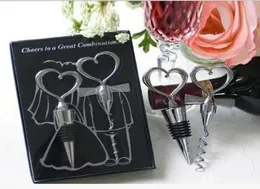 Novelty Great Combination Wedding Favors Chrome Heart Bottle Stopper Wine bottle Opener Metal corkscrew luxury packaging2387045