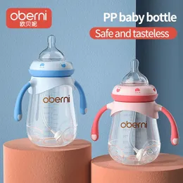 Oberni PP Material Anti Drop膨満感ハンドル看護ボトル240ML300ML BPA無料ベビーミルク給餌ボトルセット240314