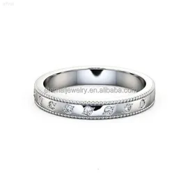 Custom Half Eternity Ring Milgrain Edge Vvs d Round Brilliant Cut Moissanite Diamond Band 9k 10k 14k 18k Solid Gold