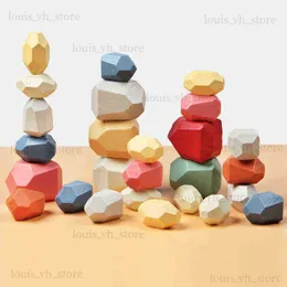 Blocks Wooden Rainbow Stacking Blocks Colored Building Balancing Stone Rock Creative Game Kids Learn Educational Toys For Children T240325