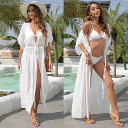 Women's Swimwear Long Beach swimwear white cardigan womens swimwear top 2023 robe brushed black Maxi cover 2022 summer export S L 24326