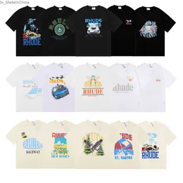 Top Craftsmanship Rhude Mens t Shirts Summer Fashion Designer Tshirts Street Casual Short Sleeve Beach Style Tees Cotton Printing Shirt 24sss A124