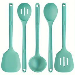 5pcs/conjunto de utensílios de cozinha 13,6 em utensílios resistentes ao calor de silicone, conjunto de ferramentas de cozinha Conjunto de gadgets, BPA livre de turner sólido com fenda sólida, colher de mistura, sopa