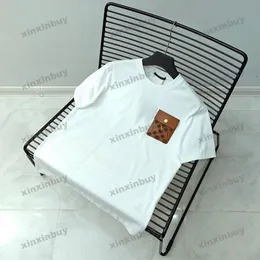 xinxinbuy Men designer Tee t shirt 2024 Italy Letter emboss pocket leather short sleeve cotton women gray black apricot S-2XL