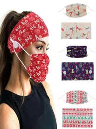 Sports pannband med ansiktsmask Elastic Button Head Band Facemask 2st Set Women Big Girls Christmas Gift Floral Camo 19 Designs D5482965