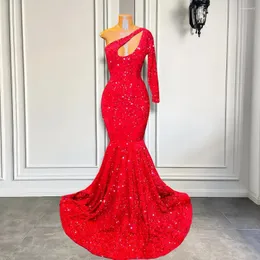 Sukienki imprezowe Single Long Sleeve Prom 2024 Seksowna syrena w stylu Blish Red Red cekin czarna dziewczyna gali formalne suknie