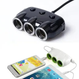 2024 5V3.1A Multifunktionsbil Charger 3-Socket Cigarettändare Adapter Dual USB Universal Car-laddare för iPhone för Samsung