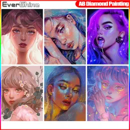 غرزة Everyshine Full Square Portrait Diamond Embroidery Girl AB الحفر الفسيفساء صورة من أحجار الراين اللوحة مصنوعة يدويًا الفن