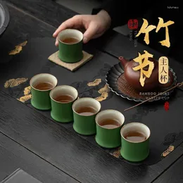 Tazze Piattini 60ML Tazza da tè in ceramica di bambù Joint Stoare Set impilabile verde Tazze da tè per tazza da tè da cerimonia