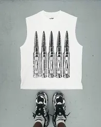 Amerikan High Street Hip Hop Bullet Baskı Kısa Kollu T-Shirt Y2K Goth Harajuku Moda Çift Gevşek Base Gömlek 240313