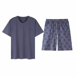 Summer Modal Men's Pyjamas Set Short Sleeve Pijama 4xl Sleepwear Short Tops+Short Pants 2st Set F8DF#