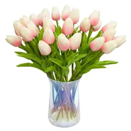 30Pcs Artificial Tulips Flowers Real Touch Tulips Fake Holland PU Tulip Bouquet Latex Flower White TulipLight Pink 240322