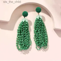 Lampadario pendente Orecchini lunghi con nappe con perline di riso verde per orecchini pendenti da donna in stile etnico bohémien retrò per vacanze al mare moda coreanaC24326