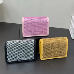 porta-cartões com alça de ombro e cristais designer de luxo carteira triangular de metal esmaltado fecho de pressão mulheres embreagem bolsa de alça de ombro com corrente destacável