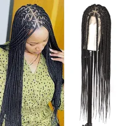 36 ''Triângulo Caixa Sem Nós Trançado Perucas para Mulheres Caixa Trançada Peruca Cheia de Renda Frontal com Cabelo Do Bebê Tranças de Cornrow Peruca