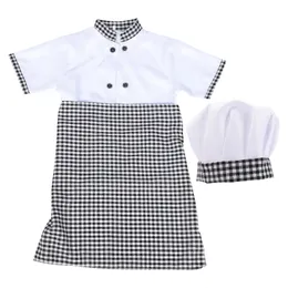 1 Set Unisex Kids Chef Cosplay üniforma kıyafeti Kısa Kollu Bluz Önlük Hat 240321