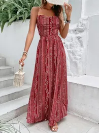 Sıradan elbiseler Keby Zj Boho Paisley Floral Women Bölünmüş Uzun Seksi Sırtsız Halter Plajı Sundress Kadın Zarif Parti Tatil Maxi Elbise