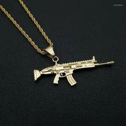 Anhänger Halsketten Hip Hop Gold Farbe Edelstahl CS GO CSGO GUN Halskette Für Männer Rapper Schmuck Drop