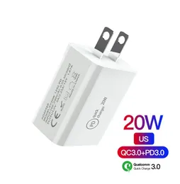 DHL 20W PD Charger Quick Charging TypeC Home Power Adapter For Smart Phone USEUPlug With Retail Box Fast 3322495