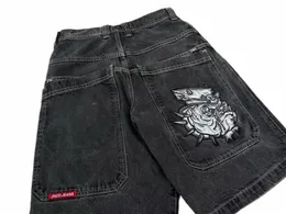 JNCOショーツY2Kヒップホップグラフィックプリントバギーデニムジムショーツメンズレディース2023夏の新しいハラジュクゴシックメンズバスケットボールショーツ56LZ＃