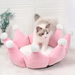 Mats Warming Soft Pet Bed Dog Cat Crown Shape Puppy Sleeping Bed for Orthopedic Relief Nonslip Bottom Detachable Washable Cushion