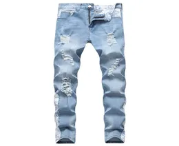 En İyi Tasarımcı Men039S Kot Bahar ve Sonbahar Modelleri Açık Mavi Siyah Moda Değirmen Araba Patlama Men039s Skinny Jeans Pantolon5176680