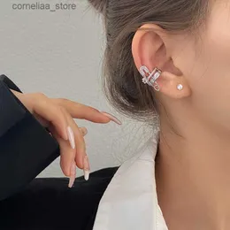 Ear Cuff Ear Cuff WLP retro silver pin shaped rhinestone zircon ear clip suitable for women without perforations Korean fashion 1Pc ear sleeve jewelry gift Y240326