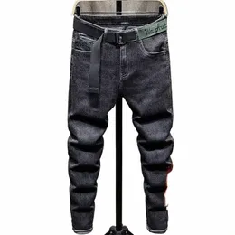 Vinterbyxor för män mager y2k designer borstade jeans män smal svart plysch och tjockare lyxkläder 90 -tals streetwear byxor f0ms#