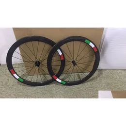 Rodas de bicicleta Itália Logos Fl Carbono 50mm Ciclismo Rodado 700Cx25mm V Freios Roda de Bicicleta Clincher Logotipo Personalizado e Cor com Hubs Feitos Dhvqx