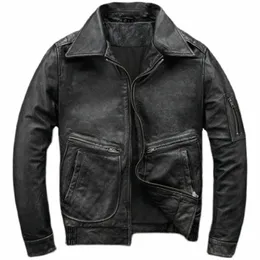 Äkta läder Men jacka Motorcykelrock Slim Aviati Moto Bikerrockar för man 5xl Chaqueta de Los Hombres Trip Streetwear Q84Q#