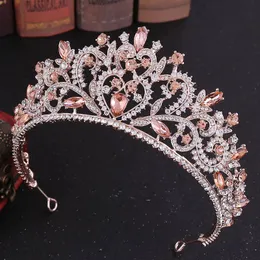 Retro barroco tiaras coroa capacete rosa cor de ouro rosa cor cristal diadema princesa noiva noiva acessórios de cabelo jóias 240311