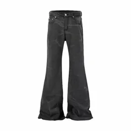Streetwear Wed Onda de Água Modelado Micro Flared Jeans para Homens Calças Retas Hombre Casual Baggy Denim Calças J3AJ #