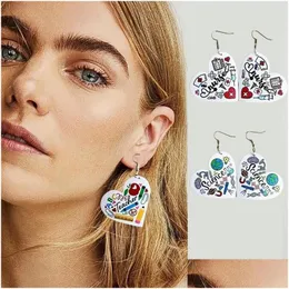 Dangle Chandelier Earrings 2024 Charms Heart Science Teacher Pu Leather Drop Earring Girls Party Jewelry Decoration Wholesale Delivery Otrfc