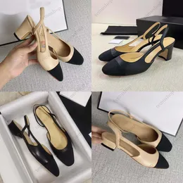 Slingback Sandalo Designer Scarpe eleganti Chan C ballerine Scarpe con tacco alto da donna nere Scarpe da barca basse Mocassini in pelle da donna di lusso Genuini