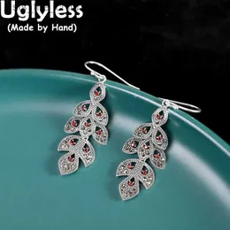 Charm Uglyless Hollow Pomegranate Leaf Earrings Womens Island Style Exotic Thai Silver Jewelry 925 Silver Party Dress Earrings MarcasiteC24326